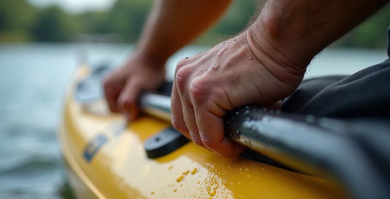 Nahaufnahme der korrekten Paddelhaltung beim Kajakfahren