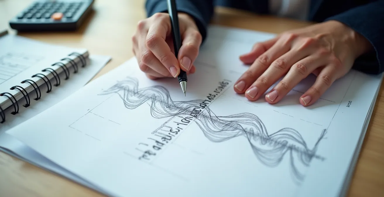 Detailaufnahme von Händen die einen strukturierten Trainingsplan mit Makro-, Meso- und Mikrozyklen erstellen