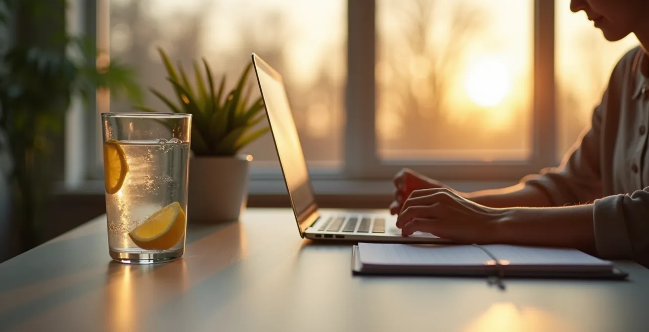 Person in minimalistischer Umgebung während fokussierter Arbeitssession
