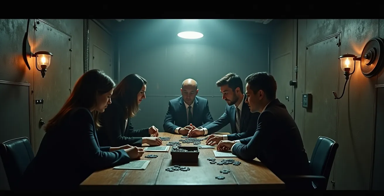 Team löst gemeinsam Rätsel in einem Escape Room