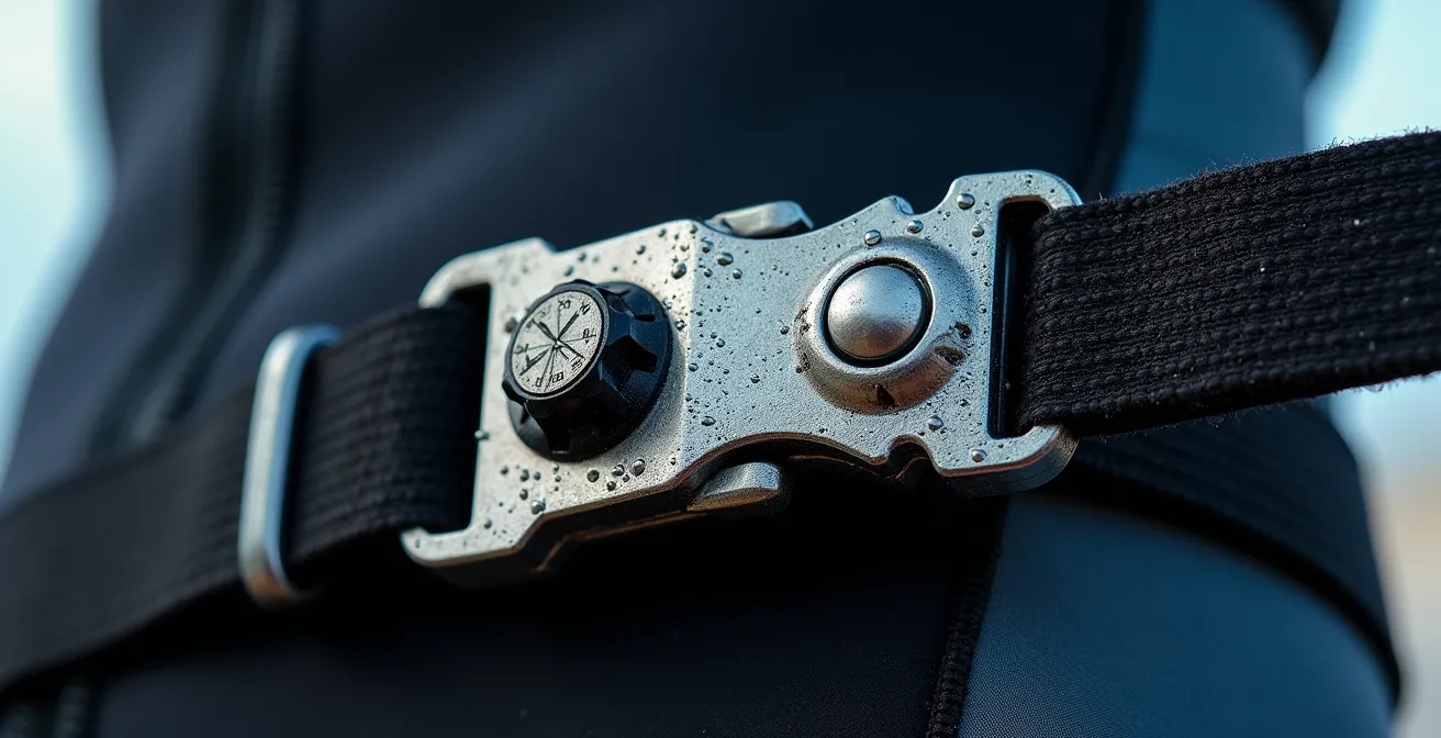 Nahaufnahme der Sicherheitsausrüstung beim Kitesurfen