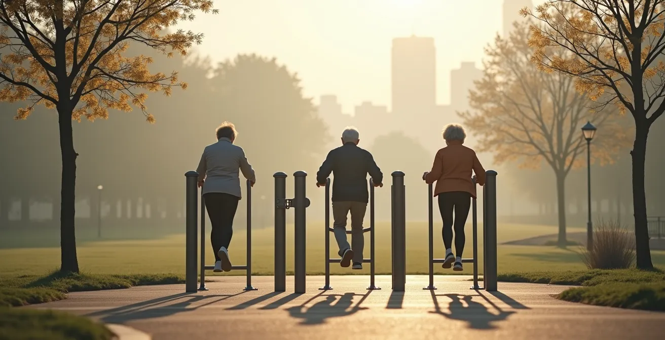 Drei Generationen beim gemeinsamen Training im deutschen Stadtpark