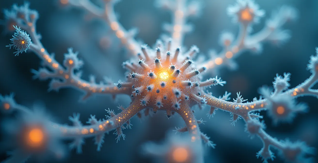 Makroaufnahme neuronaler Verbindungen symbolisiert Gehirnplastizität