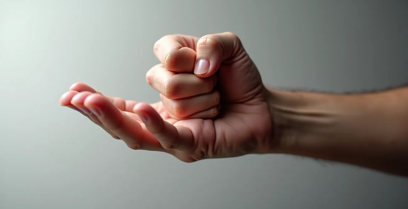 Hand in Anspannungsposition während PMR-Übung